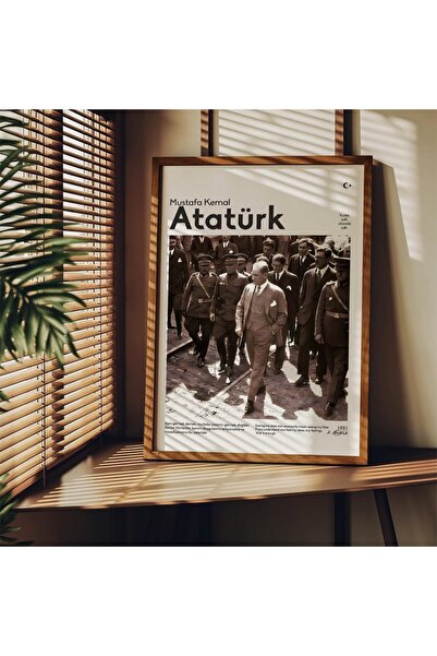 Dekorsiahome Tek Parça Ahşap Çerçeveli Atatürk Tablosu TK1608