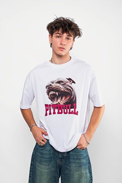 Sekizbiraltı Pitbull Printed Oversize Unisex White Tshirt