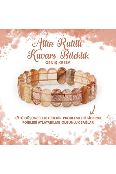 Deniz Doğal Taş Altın Rutilli Kuvars Doğal Taş Geniş Kesim Bileklik