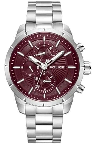 Police Neist Men's Watch with Burgundy Dial and Silver Bracelet