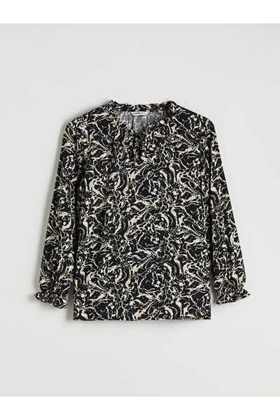 LC Waikiki Bluză neagră cu guler cu modele