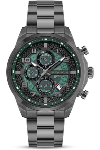 Police Soul Men's 44mm Multifunction Watch with Translucent Green Dial & 316L Stainless Steel Bracel
