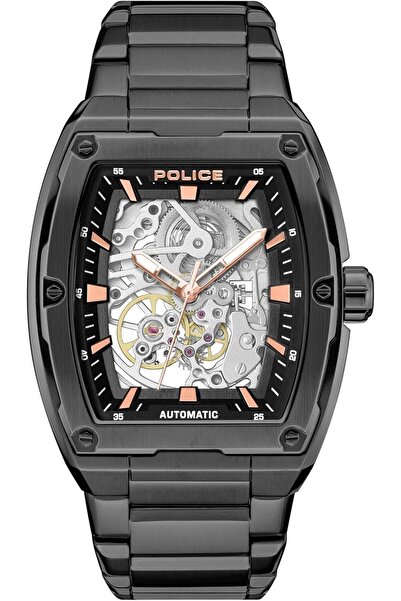 Police Skeletor Automatic Men's 42mm Watch with Matte Black Dial, Rose Gold Indexes, IP Black 316L S