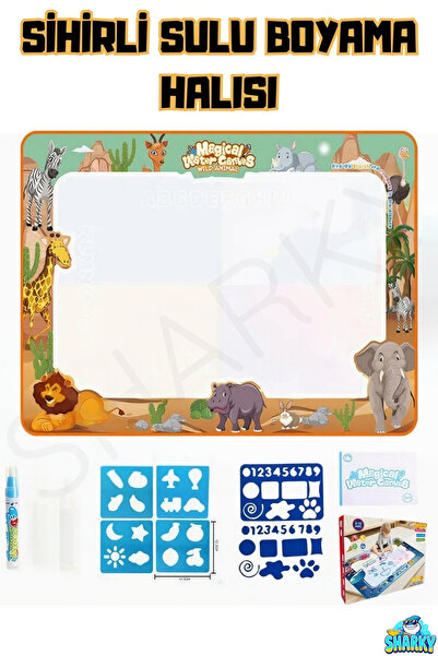 SHARKY Vahşi Orman Hayvanları Temalı Sulu Sihirli Boyama Halısı - Özel Sulu K...