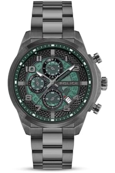 Police Soul Men's 44mm Multifunction Watch with Translucent Green Dial & 316L Stainless Steel Bracel