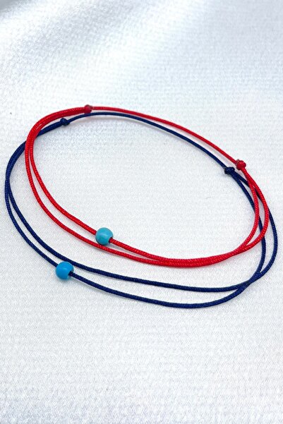 Concept HuBuTU 2’li Minimal Objeli Kırmızı Lacivert İp Sevgiliye Hediye Bilek...