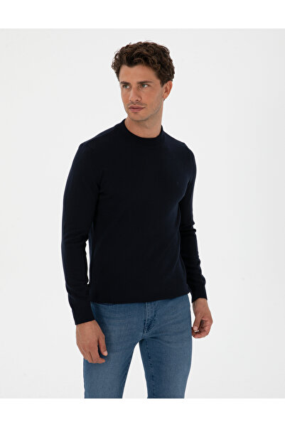 Pierre Cardin Navy Blue Slim Fit Quarter Collar Basic Knitwear Sweater 503154...