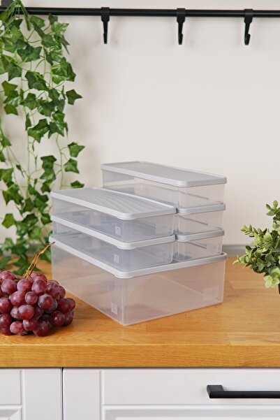 EVLE Deep Freezer Storage Container Set of 6 (5 Lt + 5 X 1 Lt), Gray