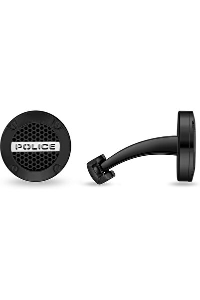 Police Fusion Cufflinks - Ion-Plated Black Netted Design with Screwed Edge & Signature - Men'