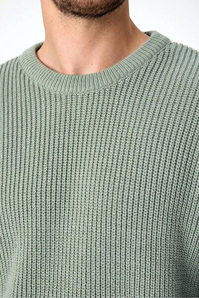 TENA Ανδρικό πλεκτό πουλόβερ με λαιμόκοψη σε υδάτινο πράσινο χρώμα (TRZ050)