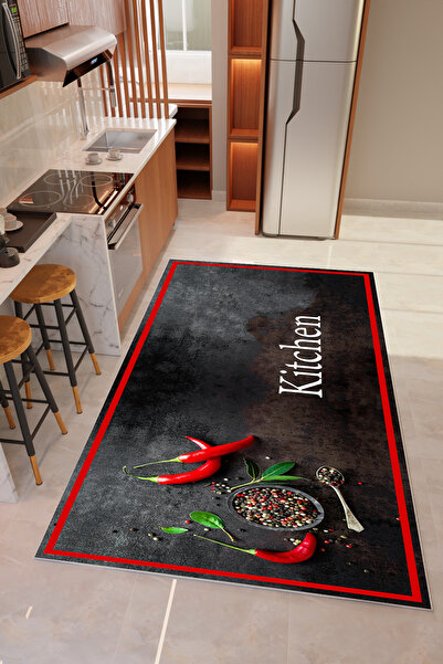 THEMODERNHANE Dijital Baskılı Makinede Yıkanabilir Kaymaz Tabanlu Antialerjik Kaymaz Leke Tutmaz Mutfak Halısı