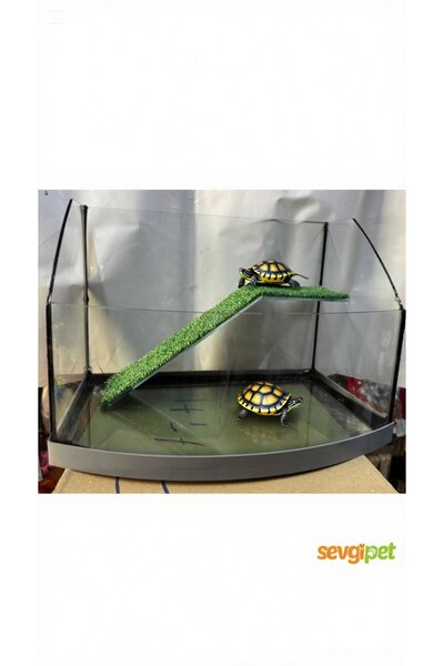 sevgipet Kaplumbağa Cam Akvaryum 40x28x30 cm - Bombeli Tasarım, Metal Izgaralı Altlık