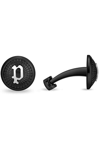 Police Decode Cufflinks - Ion-Plated Black Netted Design with Stainless Steel 'P' Logo