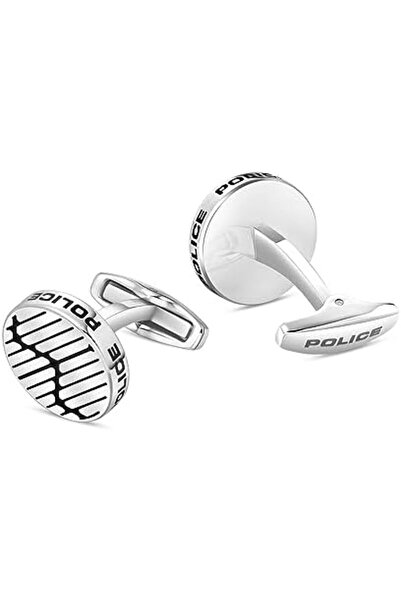 Police Graph Stainless Steel Gents Cufflinks With Black Enamel