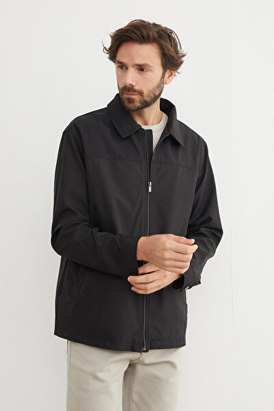 Fulla Moda Fermuarlı Polo Yaka Scuba Kumaş Yağmurluk