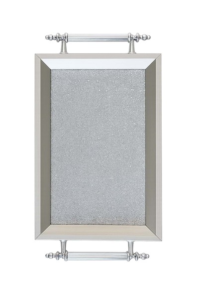 Jenisa صينية عرض الخطوبة والوعدين ذات المقبض الفضي اللامع - صينية زخرفية متلألئة مقاس 34 × 18 سم