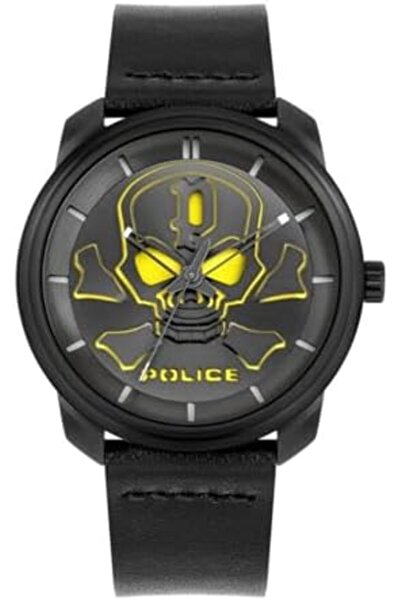 Police ساعة بليدر أنالوج بمينا أسود وجلد أسود للرجال