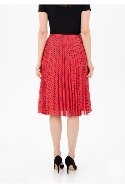 Guzella Midi Length Polka Dot Pleated Chiffon Skirt