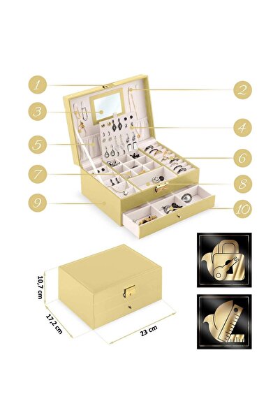 DacEnergy Jewelry box, eco-leather, modern shape, with key, mirror, necklace holder,...