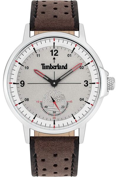 Timberland Men's Analogue Quartz Watch with Grey Dial and Dark Brown Leather Strap