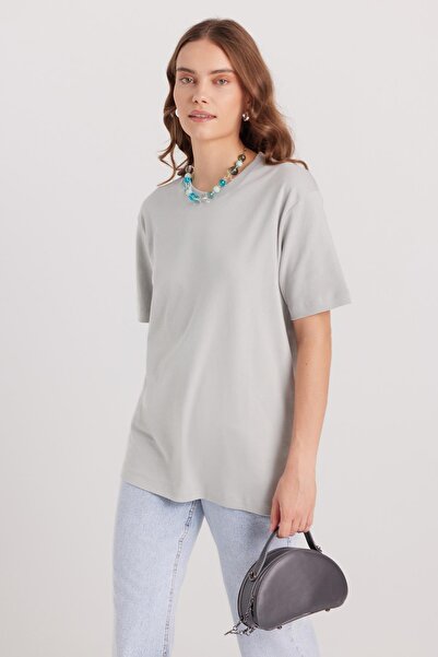 Tudors Γυναικείο μπλουζάκι Relax Fit Άνετο κομμένο από 100% βαμβάκι με απαλή υφή, ελαφρώς χοντρό, βασικό γκρι μπλουζάκι με λαιμόκοψη