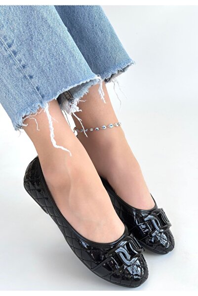 pabucmarketi Black Patent Leather Women's Ballerinas