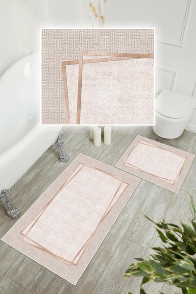 Pelura Halı Digital Printing Framed Non-Slip Base Set of 2 Bath Mats (50X60Cm-60X100Cm)