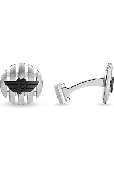 Police Onset Cufflinks - Convex Design with Black P Wing Logo - Men's Urban & Edgy Statement Style