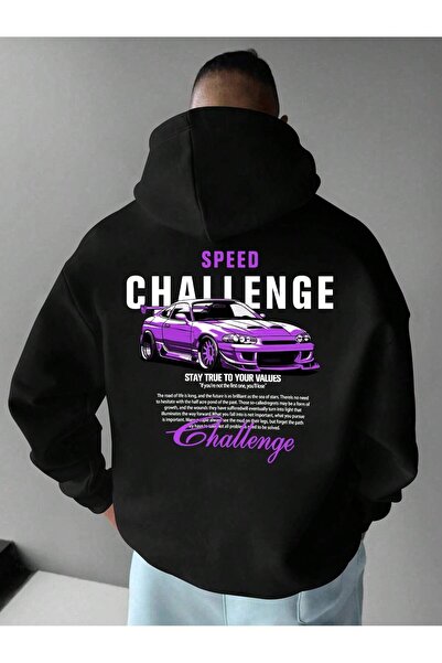 Soothing Space سترة هودي سوداء كبيرة الحجم مطبوعة من الخلف من سبيد تشالينج