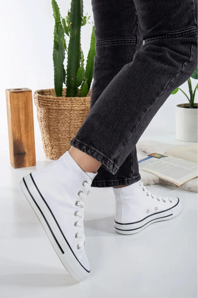King Crow Kn103 White Black Striped Long Linen Sneaker