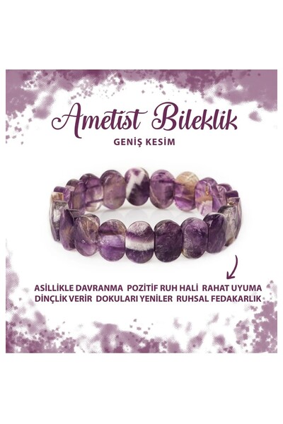 Deniz Doğal Taş Certified Amethyst Natural Stone Wide Cut Bracelet