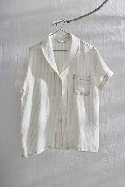 JOJOMIA Natura Short Sleeve Women's Shirt Striped Beige