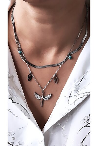 Serenity قلادة من الفولاذ الإيطالي على شكل سلسلة مع خرز على شكل طيور