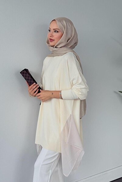 Şulemoda Giyim Hayal Merserize Yan Şifon Tunik Krem