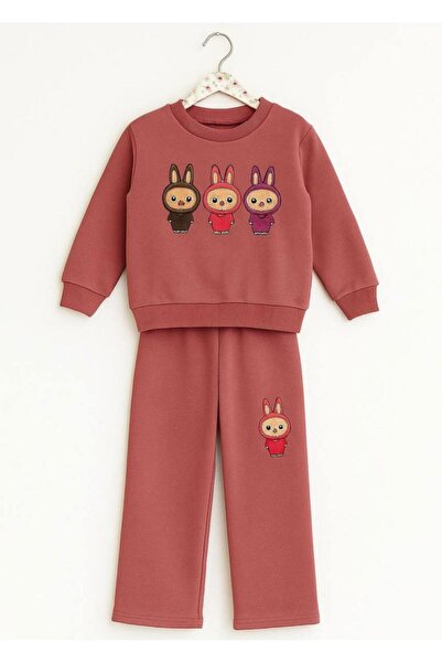 Divaa Babyy طقم بدلة رياضية للفتيات مطبوع عليه لابوبو مكون من 3 خيوط بدون شريط