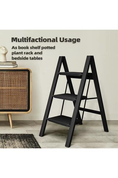 MOSTAFA Multi-purpose ladder made of high-quality iron, black painted, foldable, 3 levels
