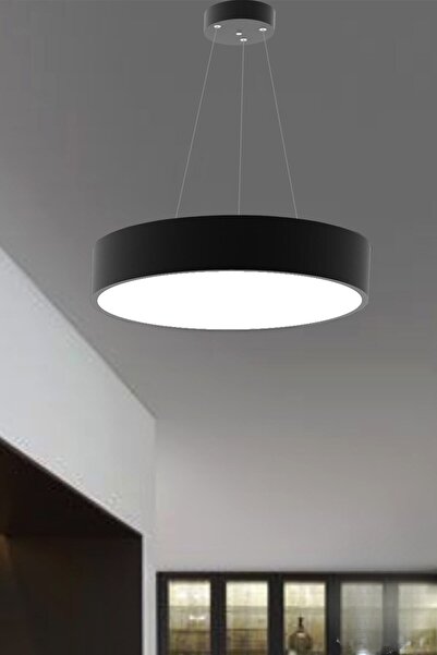 GN GEN AYDINLATMA Drum 40cm (SİYAH KASA, BEYAZ IŞIK) Ledli Modern Led Avize, Salon, Mutfak, Oturma Yatak Odası, Sarkıt