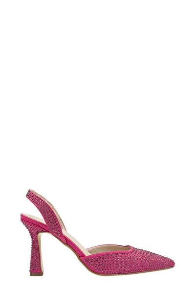 Moulin Shoes فستان سهرة من الساتان الفوشيا مع أحجار كريمة، حذاء نسائي بكعب ست...