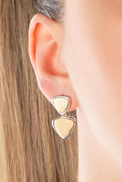 So CHIC... Lyra 18 Ayar Sarı ve Beyaz Altın Kaplama Sallantılı Gümüş Küpe