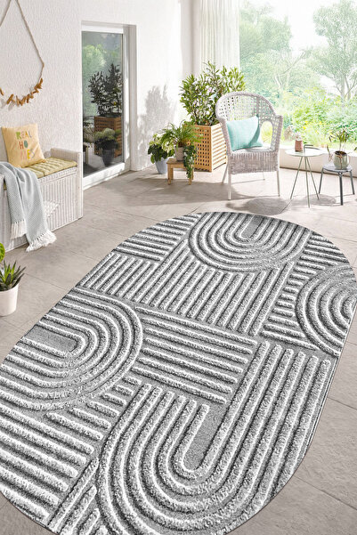 EVİMSEN Dijital Baskılı Yıkanabilir ve Kaymaz Tabanlı Modern Desenli Sade Ova...