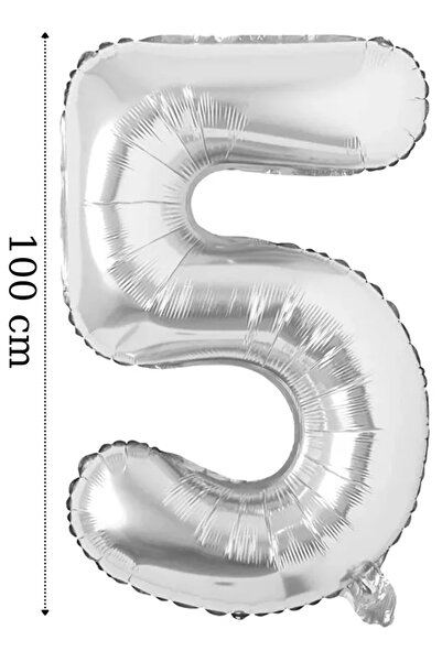 FOKUL Folyo Balon 5 Rakamı 100 Cm Gümüş Gri Büyük Boy 40 inç Rakam Folyo Balo...
