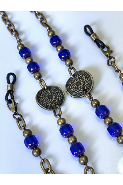 THİNBLACK Antique Golden Color Glasses Chain with Sax Color Real Crystal Stone