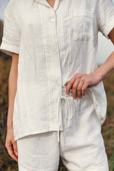 JOJOMIA Natura Short Sleeve Women's Shirt Striped Beige