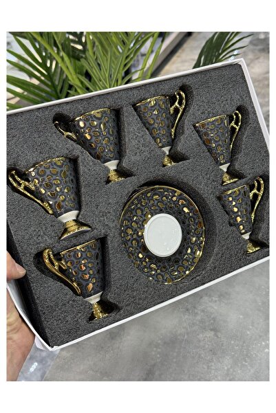 Doğudeko Taliana Gold Gray 6-Piece Porcelain Cup Set