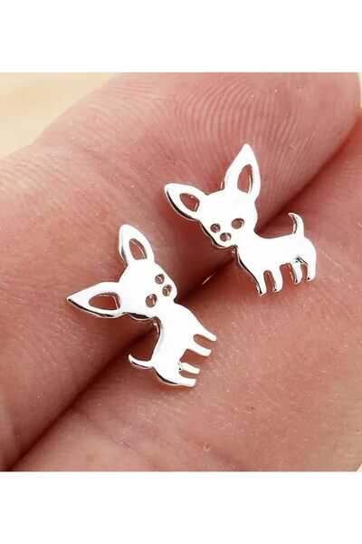 sarıyer silver Dog Model Chihuahua Style Pet Themed Nail Screw Steelearrings