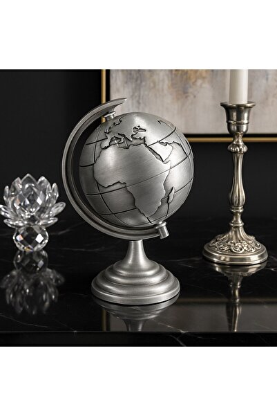 BiTon Toptan Ofis ve Ev Dekoru için Metal Dünya Küresi Gri – Masaüstü Süs, 13...