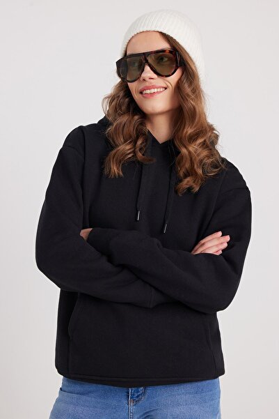 Tudors Kadın Oversize Geniş Kesim Pamuklu Yumuşak Dokulu İçi Polarlı Basic Si...