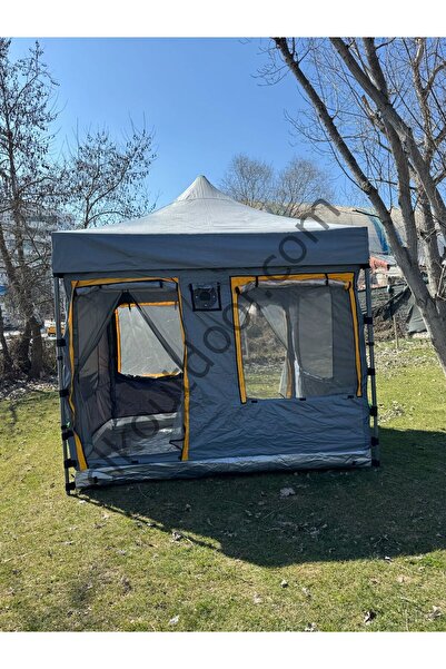 CLK Ticaret CLK 3x3 Metre 30 mm Profil 2 Kapı 4 Sineklikli Portatif Katlanır Portatif Gazebo Kamp Çadır Gri