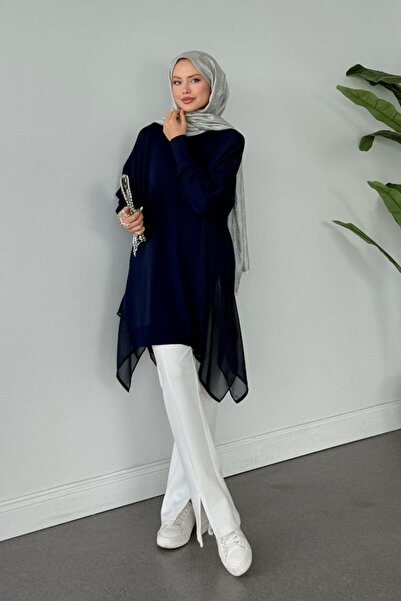 Şulemoda Giyim Hayal Merserize Yan Şifon Tunik Lacivert