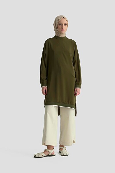 Armine TREND ARMİNE TREND Kolları Ribanalı Arkadan Uzatmalı Basic Tunik-Haki 25YT449